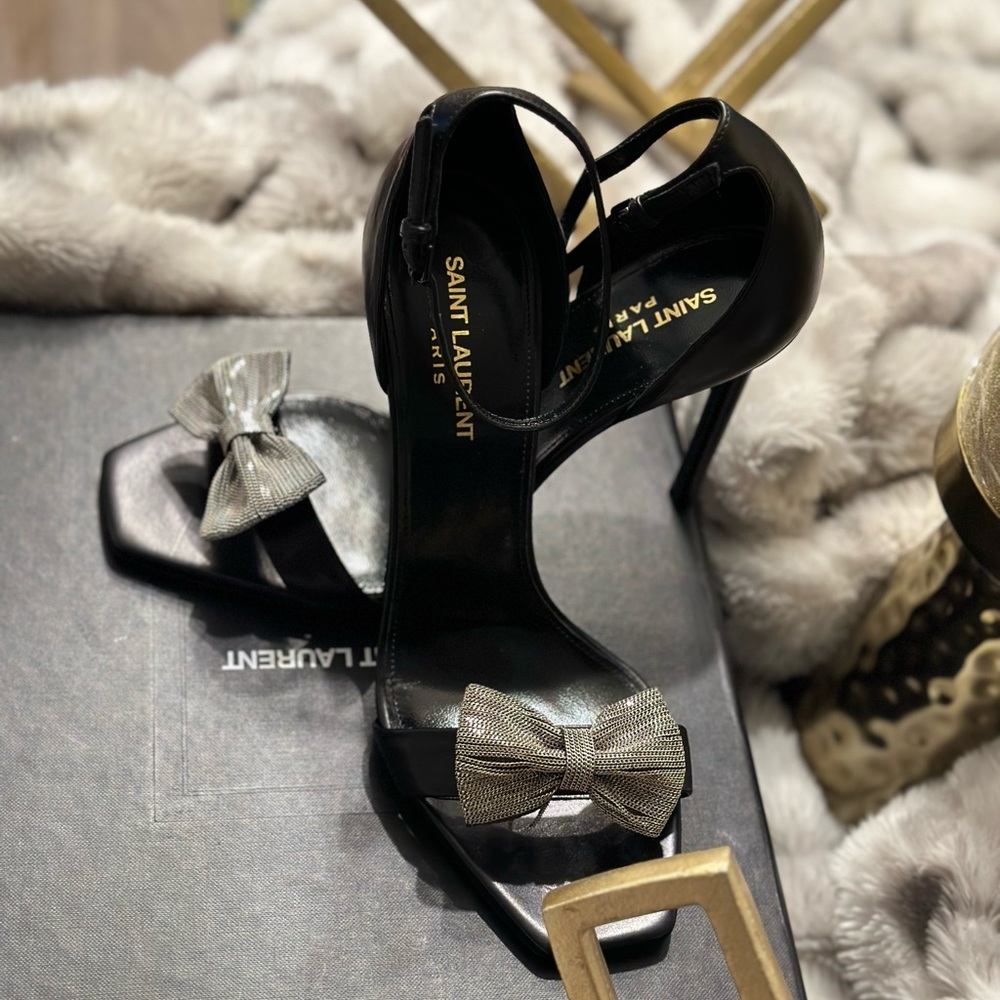 105mm Black Metal Mesh Bow Heels (black) -EU39 NEW